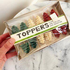 Vintage 12 Christmas Tree Cake Toppers Trees Honeycomb Paper Cupcakes Japan